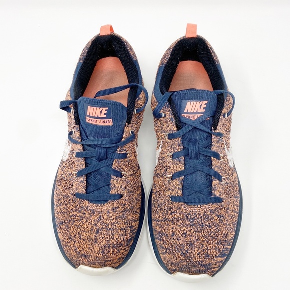 NIKE | Flyknit Lunar 1 Orange Navy 7.5 Athletic - Picture 9 of 13